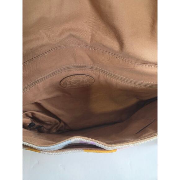 Fossil Preston Flapover Multicolor Floral Canvas Leather Trim Crossbody Handbag - Picture 6 of 7